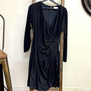 Calvin Klein Women's Plus-Size Shimmer Side Ruched Dress, Black Size 12